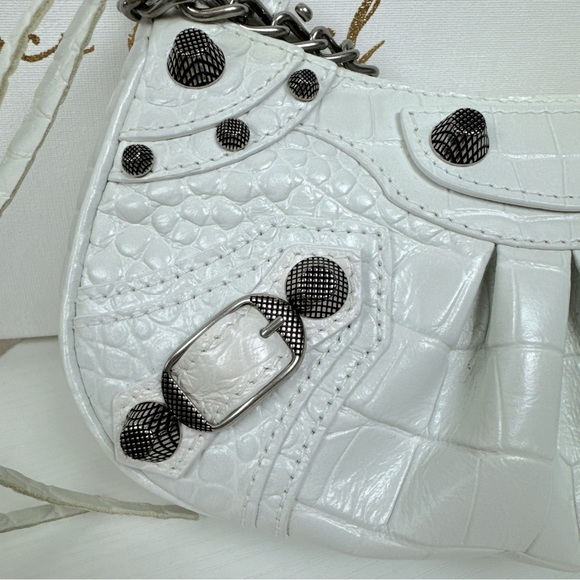 Authentic Balenciaga Le Cagole Crocodile Embossed Mini Bag With Chain in White - Picture 6 of 14